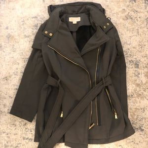 Michael Kors Green Belted Front-Zip Trench Coat